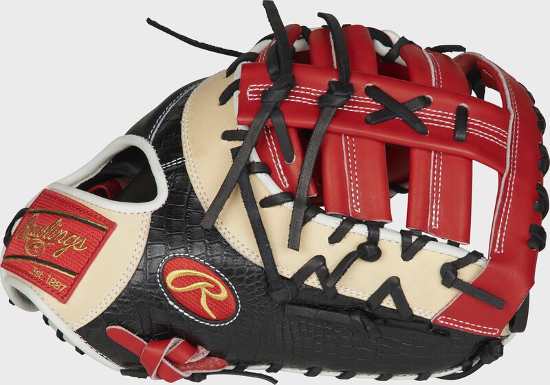 Thumb of a PRODCTSCC Heart of the Hide ColorSync 13-inch first base mitt with a scarlet Single Post, Double Bar web