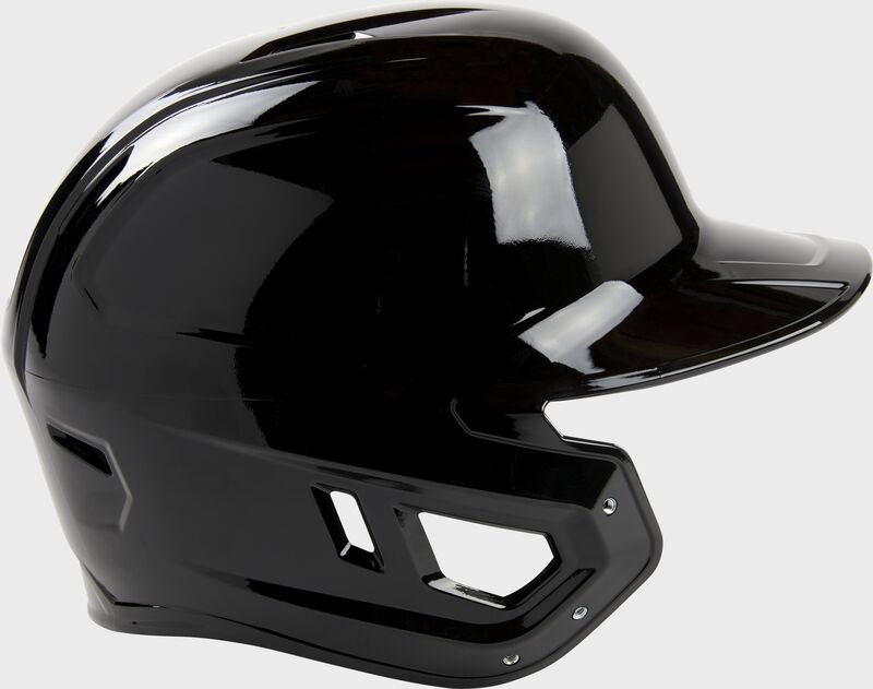 Right side of a black Mach single ear batting helmet with the ear protection for a lefty batter - SKU: MSE01A-LHB