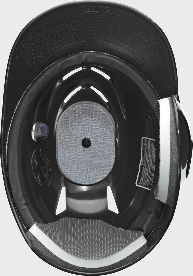 Inside of a black CFSEL single flap Coolflo batting helmet