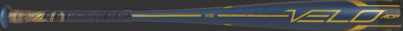 A navy 2021 Velo ACP BBCOR bat with gold accents - SKU: BB1V3