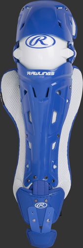 A royal Mach adult leg guard with white trim and intelligent knee position system - SKU: MCHLGA-R