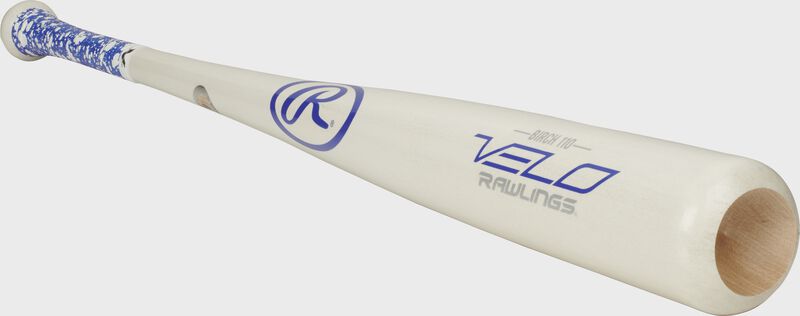 3/4 view of a white 110RBV Rawlings birch wood bat
