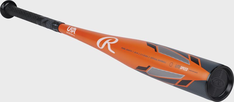 Front angle view of the orange side of a Threat USA baseball bat - SKU: RUS4T12