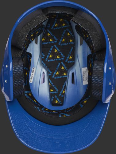 Inside of a royal blue MCH01A high school Mach helmet with black foam padding