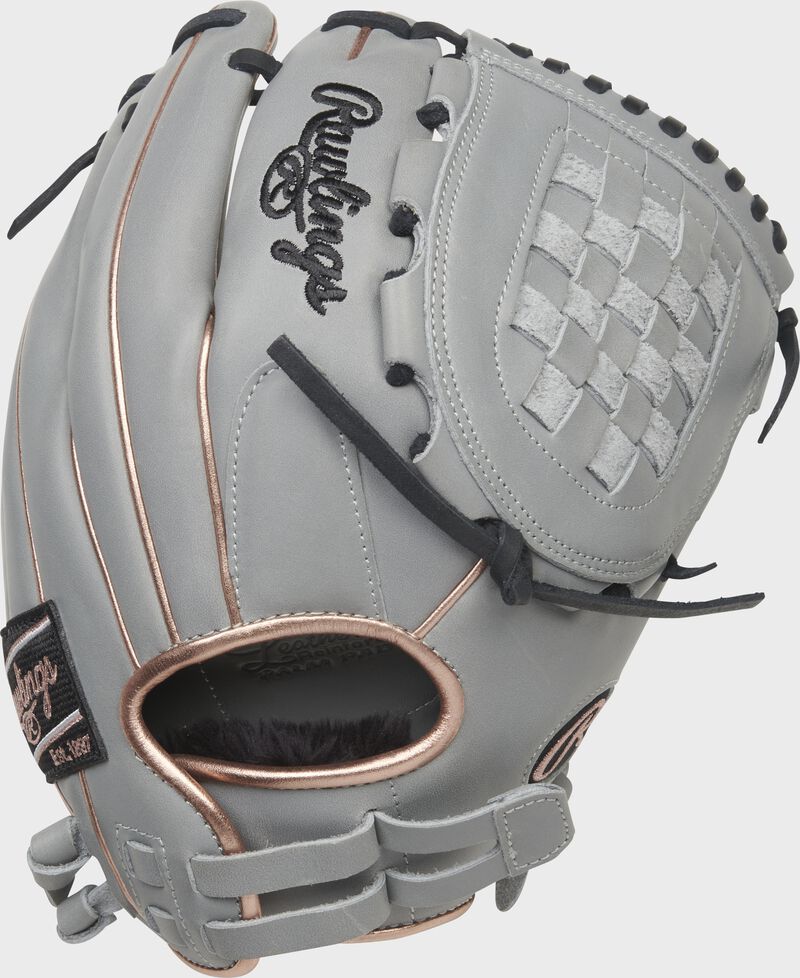 Back of a gray Liberty Advanced Color Series 12-Inch basket web glove with a pull strap back - SKU: RLA120-3GRG loading=