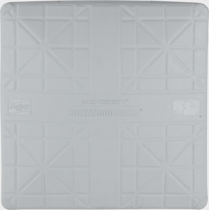 Top of a white 15" Rawlings Jack Corbett MLB Hollywood base - SKU: JCHB