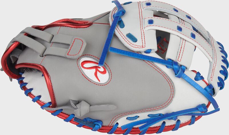 Thumb of a gray/white/royal Liberty Advanced 33-inch Fastpitch Softball Catcher's Mitt loading=