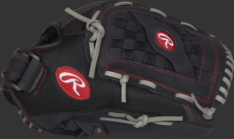 R130BGS Renegade 13-inch outfield glove with a black thumb and black Basket web with Support Strap