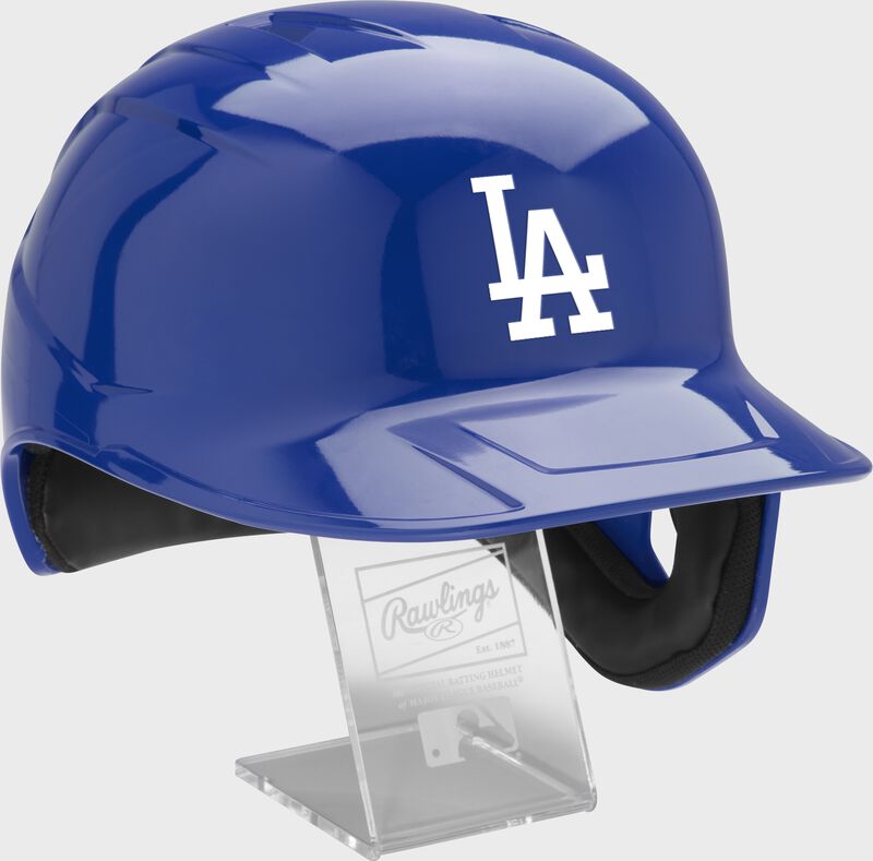 Front right of a MLB Los Angeles Dodgers replica helmet - SKU: MLBMR-LAD