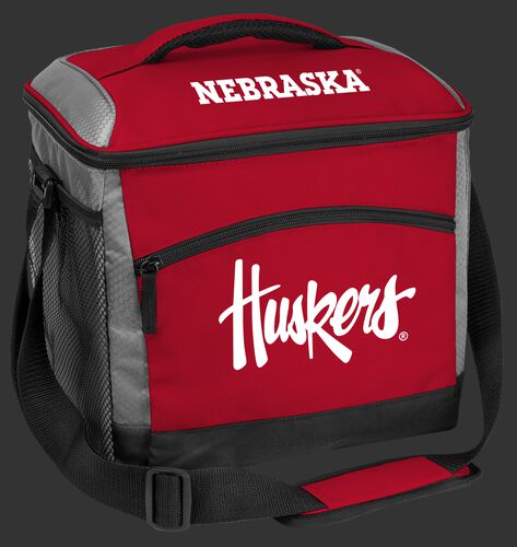 A red Nebraska Cornhuskers 24 can soft sided cooler with screen printed team logos - SKU: 10223089111