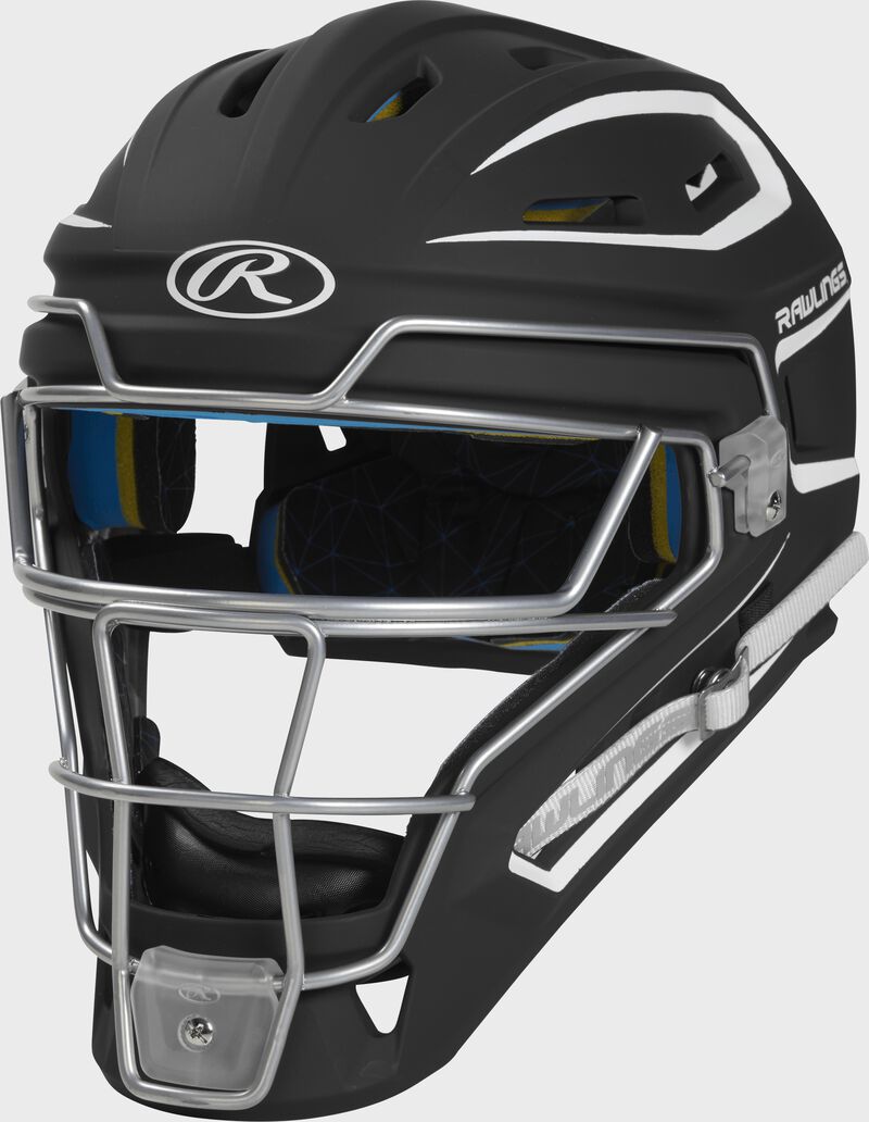 CHMCHS black/white Mach adult catcher's helmet with white trim