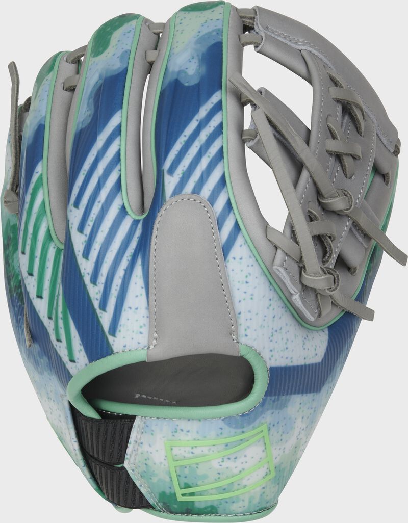 Back of a gray REV1X 11.5" split single post web glove with a stylish REV1X pattern on the back - SKU: REVFL12G