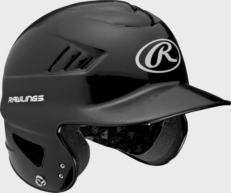 Right anlge of a black RCFTB Rawlings t-ball helmet with Coolflo vents image number null