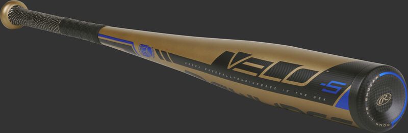 3/4 angle view of a UT9V5 USSSA Velo bat with a black end cap