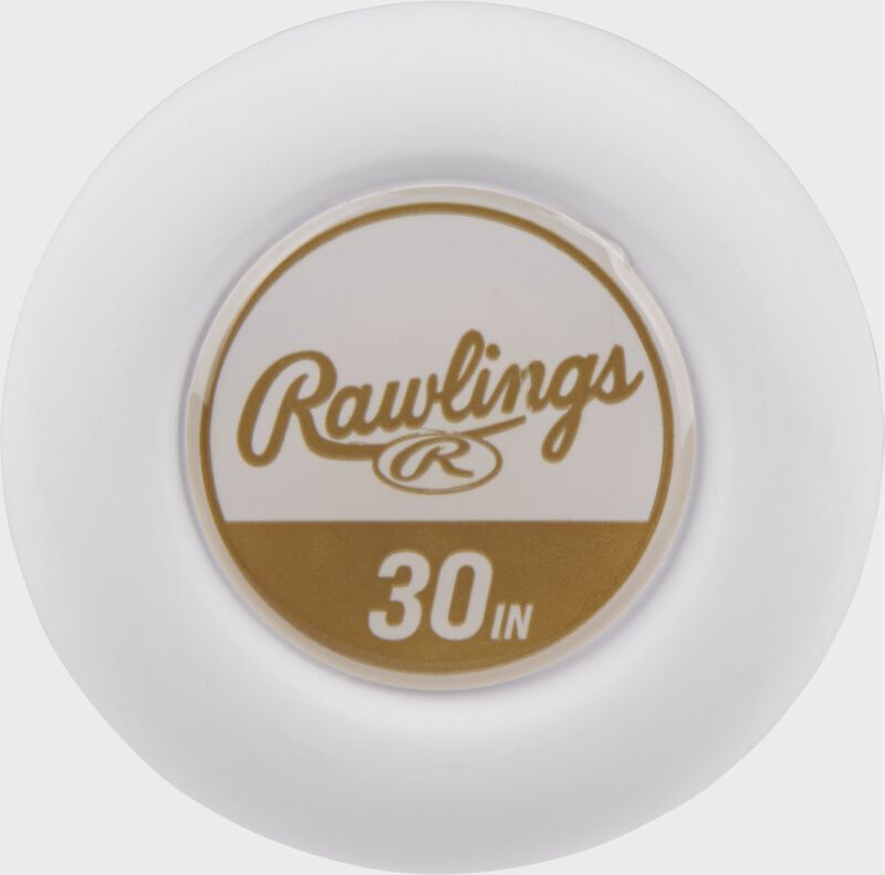 White knob of a 30" Icon USSSA baseball bat with a gold sticker - SKU: RUT4I10