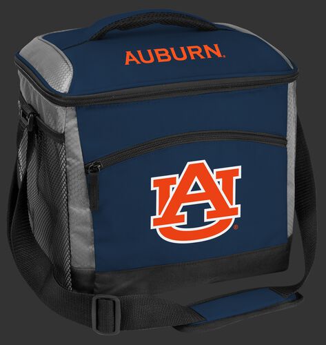 A navy Auburn Tigers 24 can soft sided cooler with screen printed team logos - SKU: 10223003111