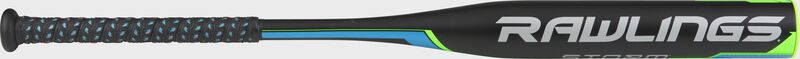 FP8S13 Storm fastpitch bat with a black barrel and neon green/blue accents