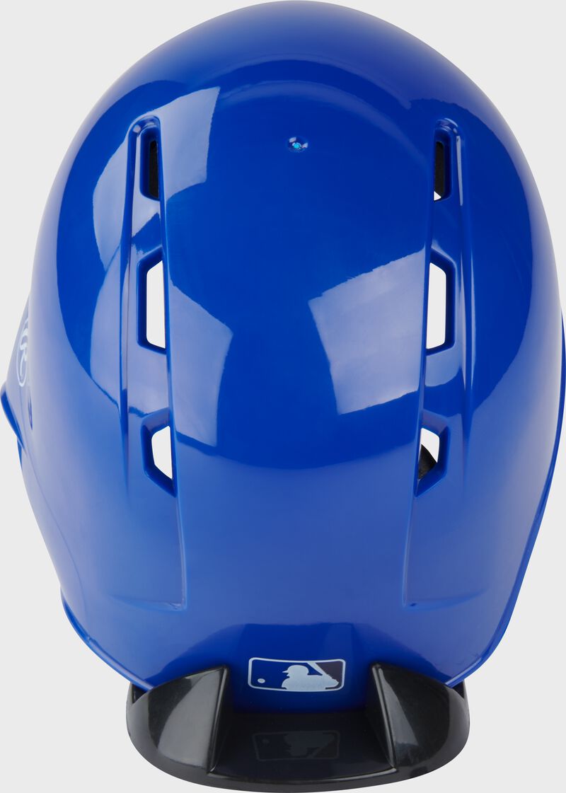 Back of a blue Royals mini replica helmet