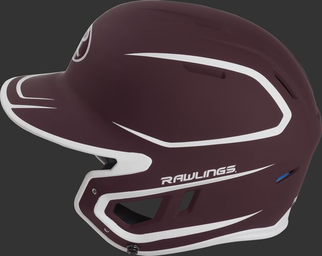 MACH Junior Rawlings batting helmet with a two-tone matte maroon/white shell