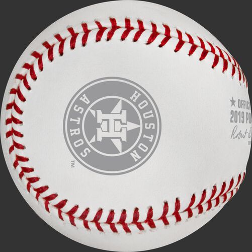 The Houston Astros logo stamped on the ALCS19DL Dueling 2019 ALCS baseball