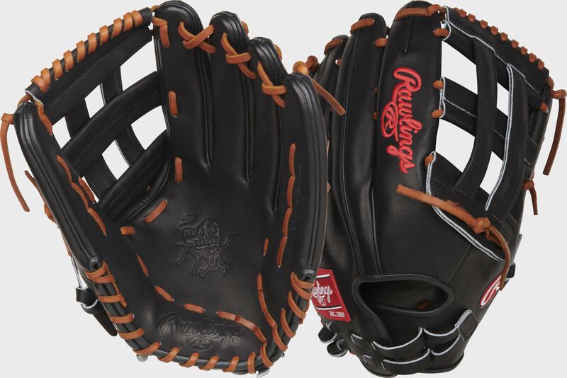2 images showing the palm and back of a Heart of the Hide 14" slowpitch softball glove - SKU: RPRO140SP-6B