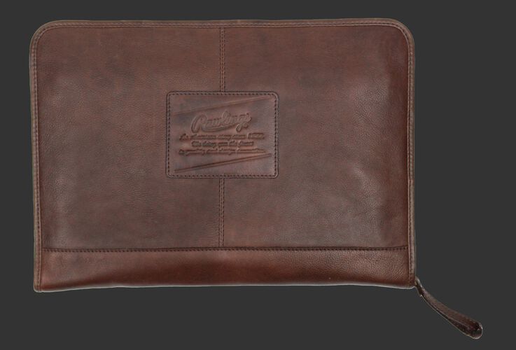 A brown rugged portfolio with a leather Rawlings patch logo in the middle - SKU: V614-200