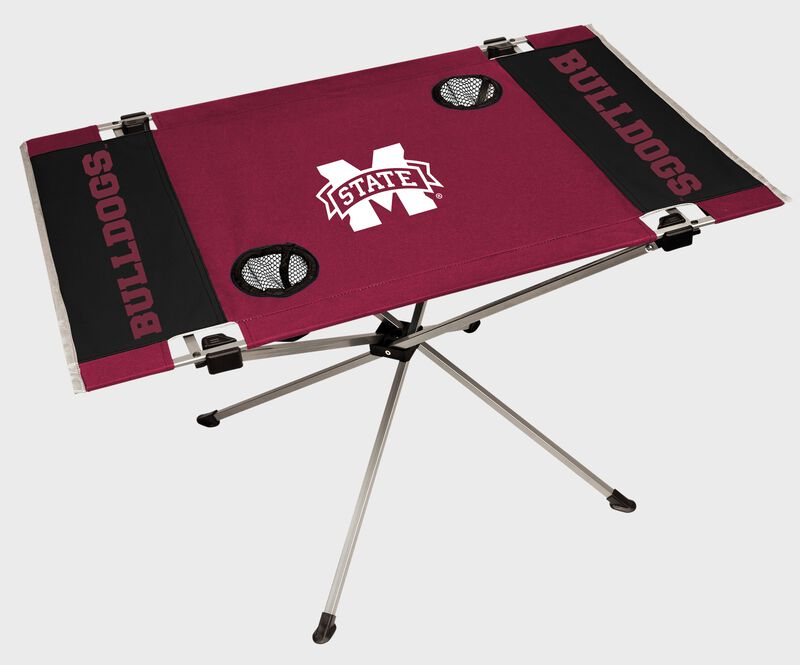 A Mississippi State Bulldogs endzone table with a large team logo in the middle loading=
