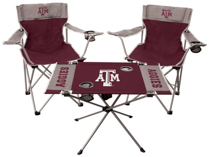 Front of Rawlings Maroon and Grey NCAA Texas A&M Aggies 3-Piece Tailgate Kit With Two Kickoff Chairs, An Endzone Table, And A Transport Bag With Team Logo SKU #00993061511