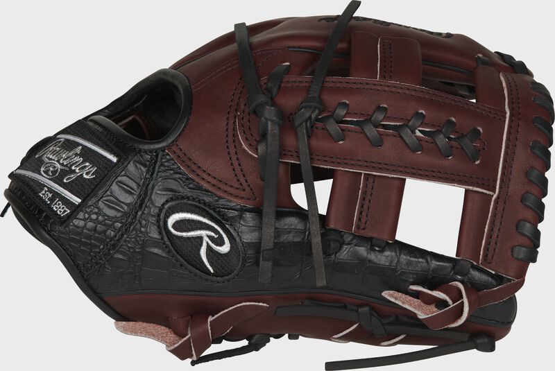 A sherry/black 2020 Heart of the Hide Exclusive Cro 11.5-Inch glove with a sherry laced single-post web - SKU: PROTT2-19SHC 