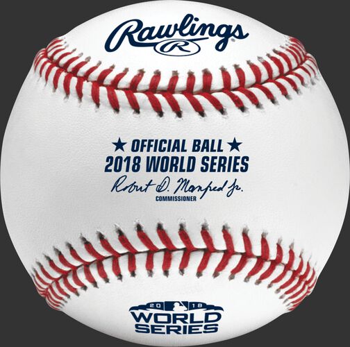 A WSBB18 MLB 2018 World Series baseball with the Official Ball stamp and league commissioner's signature