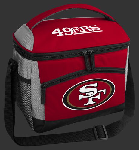A red San Francisco 49ers 12 can soft sided cooler with a team logo on the front - SKU: 10111084111
