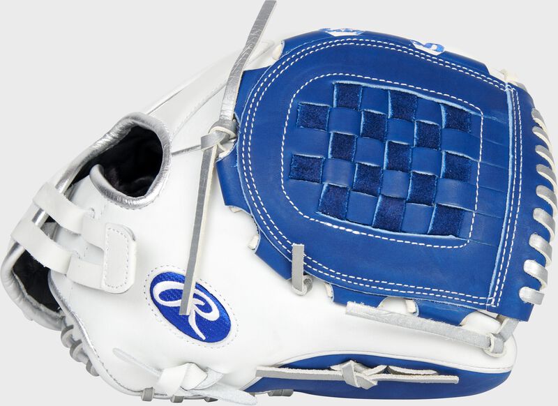Thumb of a white/royal 2022 Liberty Advanced Color Series 12-Inch infield/pitcher's glove with a royal basket web - SKU: RLA120-3WRP