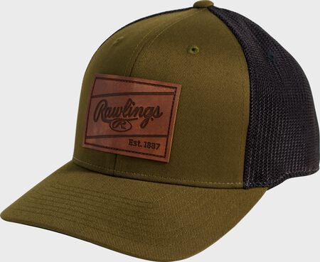 Rawlings Dark Green Leather Patch Snapback Hat Rawlings Dark Green Leather Patch Snapback Hat