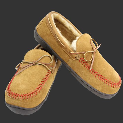 Two RF50004-204 baseball stitch men's moccasins with cow suede and faux fur lining