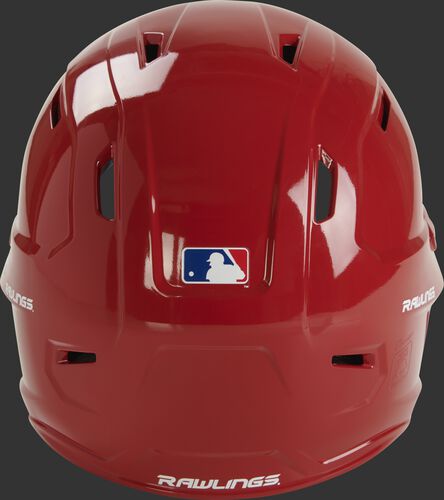 Back of a scarlet MCH01A Mach series helmet with the MLB logo sticker