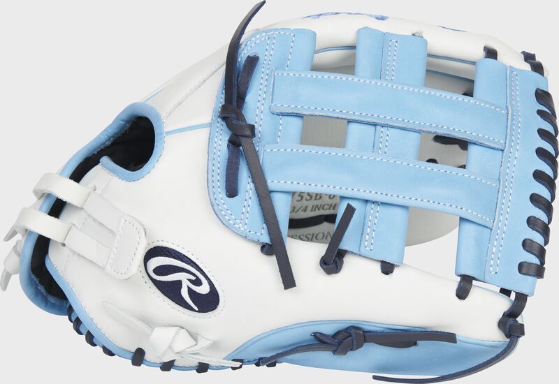 Thumb of a white 2022 Liberty Advanced Color Series 12.75-Inch outfield glove with a Columbia Blue H-web - SKU: RLA1275SB-6WCBN