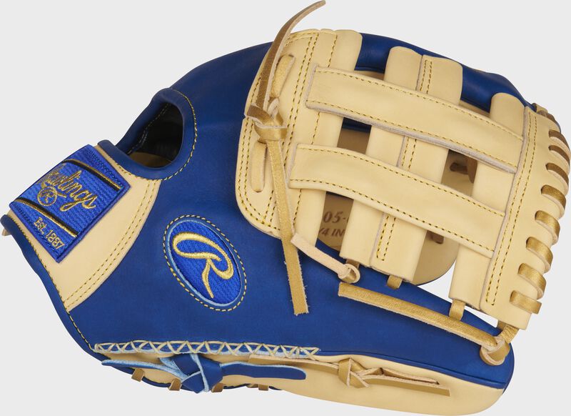 Thumb of a royal/camel Heart of the Hide ColorSync 5.0 11.75-Inch infield glove with a camel H-web - SKU: PRO205-6CRG