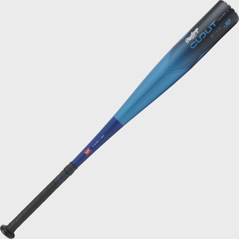 Angled view of a 2023 Rawlings Clout USSSA baseball bat - SKU: RUT3C10