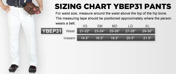 Mens Softball Pants Size Chart